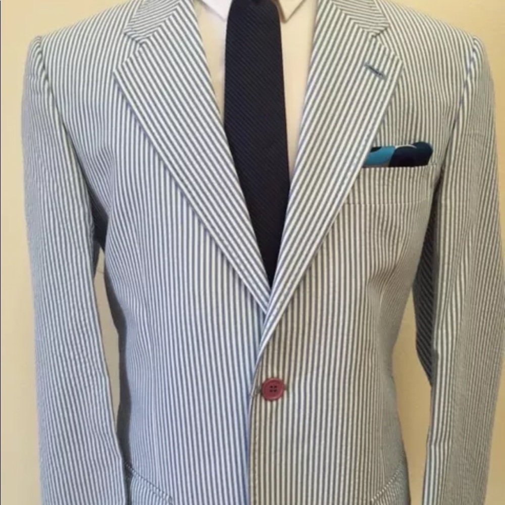 Blue seersucker cotton spring and summer suit